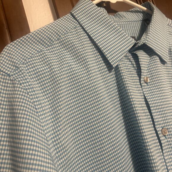 Van Heusen Flex Men's Long Sleeve Shirt Green/Aqua Plaid Size 16.5 32/33 Large - Picture 2 of 10